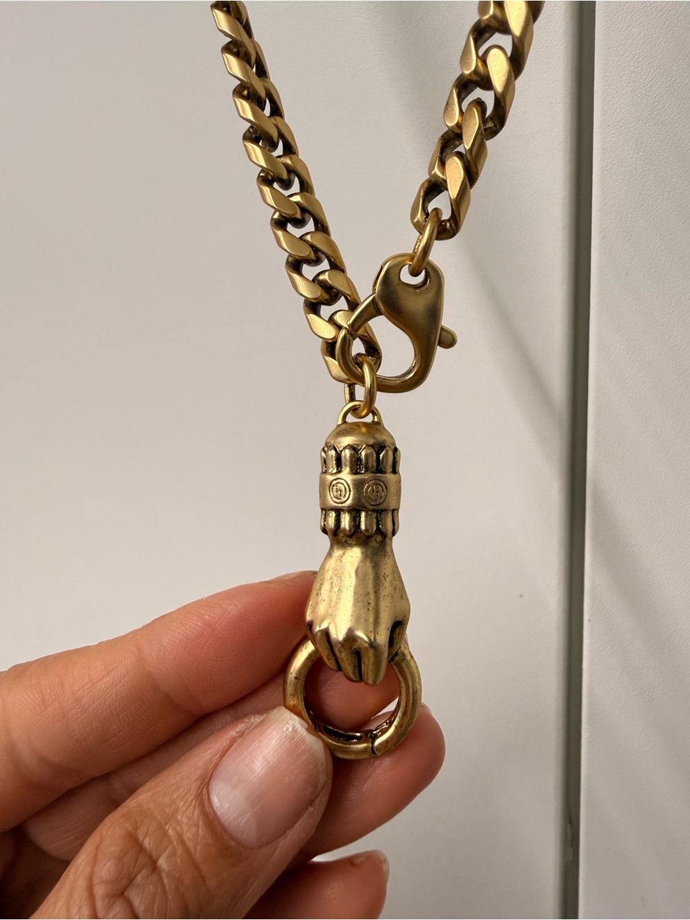 Men's Gold-Tone Curb Chain Necklace with Hand Pendant